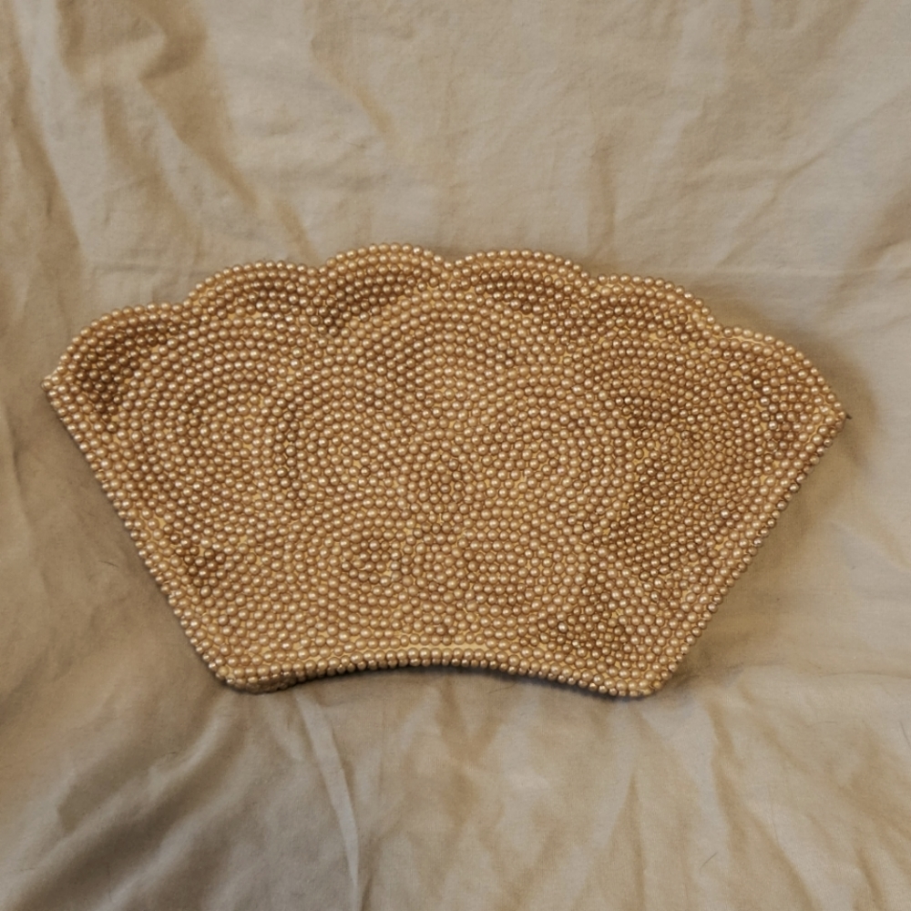 Vintage 1960's Bag Scalloped Gold Beaded Clutch Bag Purse